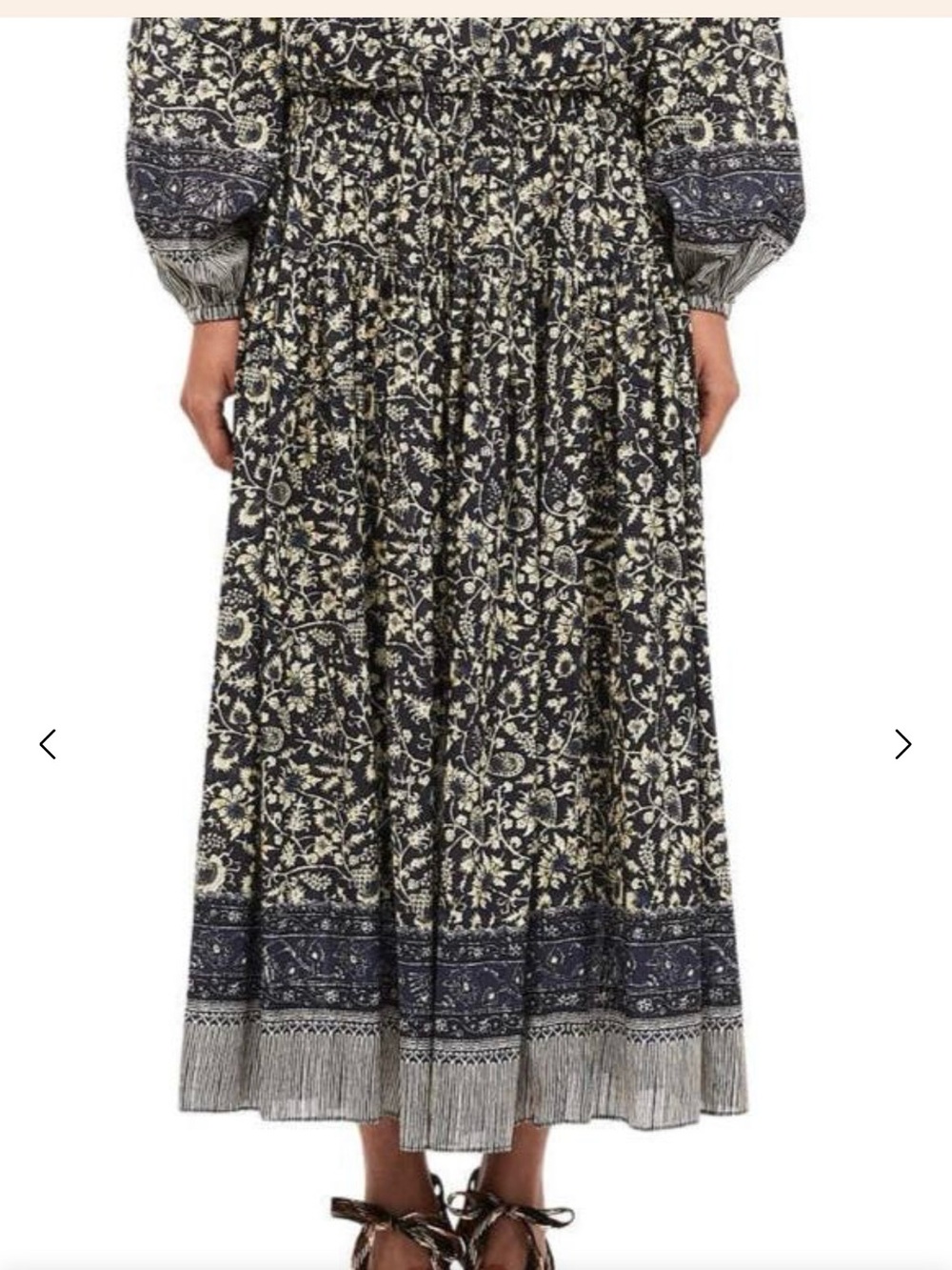 Ulla Johnson “Alia” Deep Navy and Cream Paisley Border Maxi Skirt
